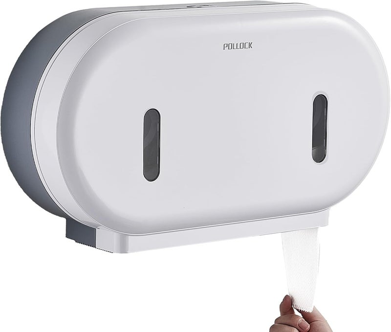 pollock Commercial Twin Jumbo Toilet Tissue Dispenser, 9” Double Toilet Paper Roll Holder Wall Mount, Industrial Tissue Dispenser with Key Lock,Tissue Holder with Dual Dispenser for Bathroom,Office,Schools - Image 1